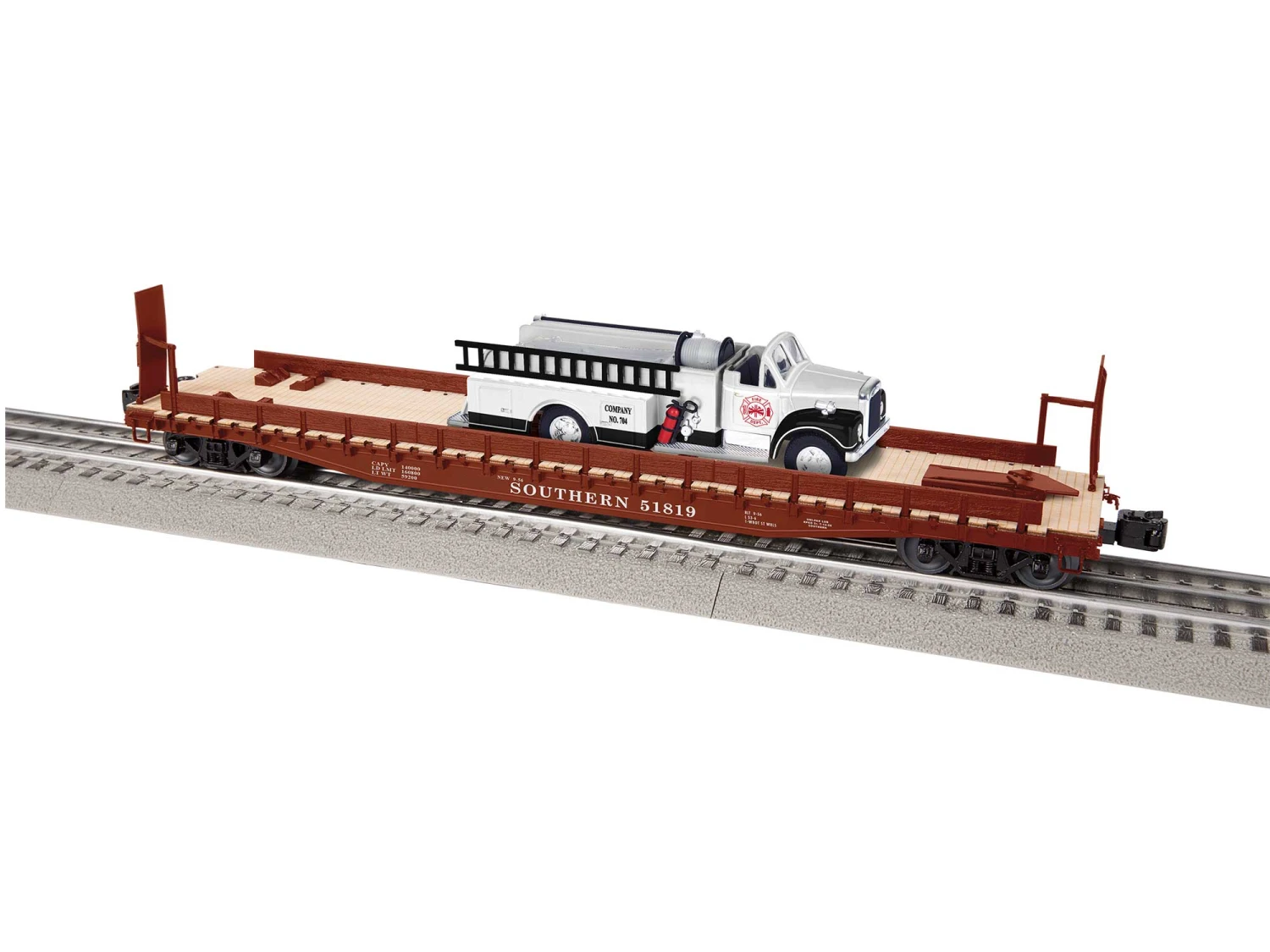 Southern 50' Flatcar W/ Firetruck #51819 3 Southern 50' Flatcar W/ Firetruck #51819